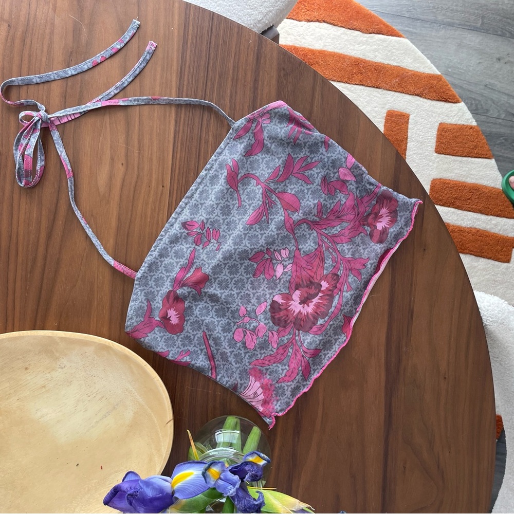 Floral Pink and Gray Crop Top